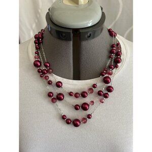 White House Black Market Silver Tone Mauve Layered 18" Necklace With 2" Extender
